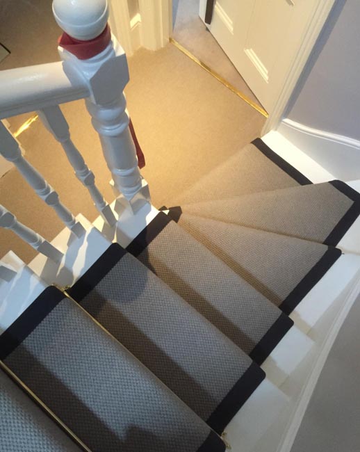 portfolio carpets grey stairs black border golden stairrods 14