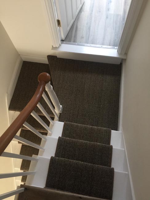 portfolio carpets dark sisal stairs installation runner 08
