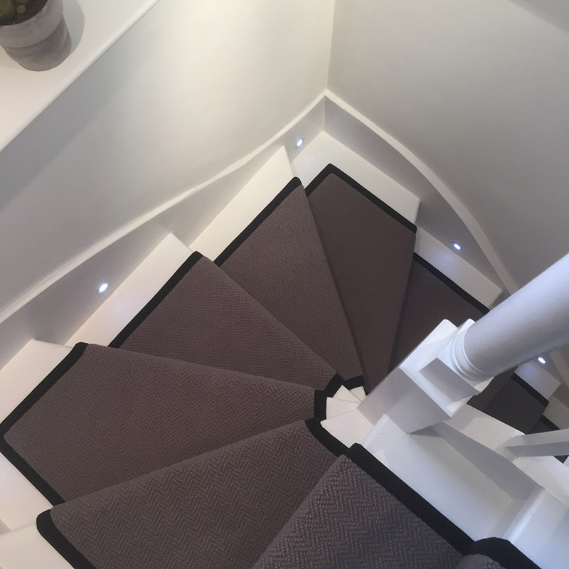 Grey Stair Runner With Black Binding On The Sides
