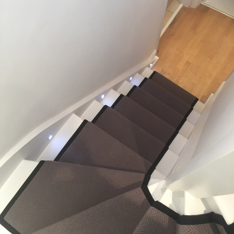 Grey Stair Runner With Black Binding On The Sides