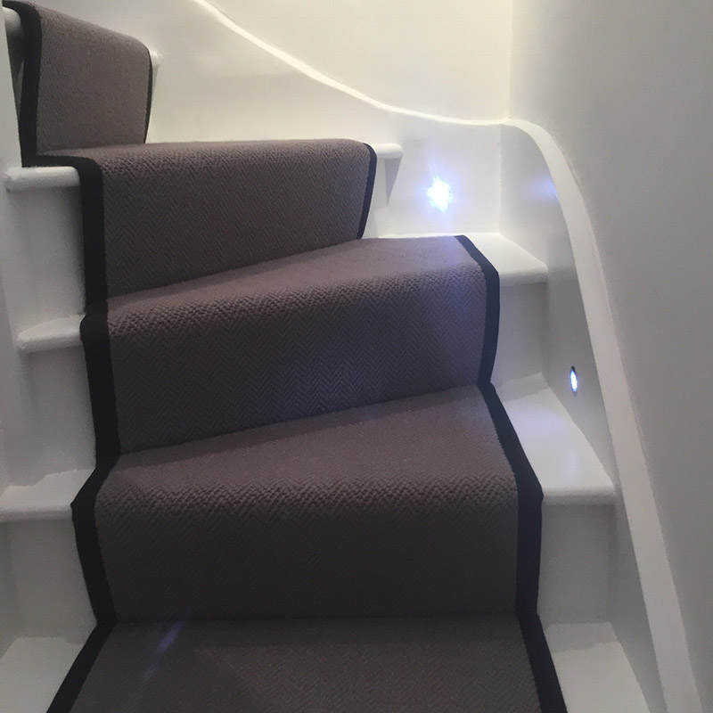 Grey Stair Runner With Black Binding On The Sides