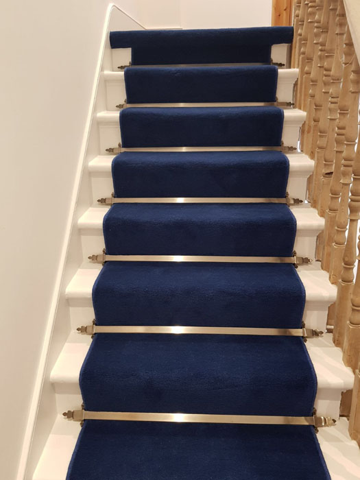 portfolio blue stair carpet as a runner with bronze stair rods 01