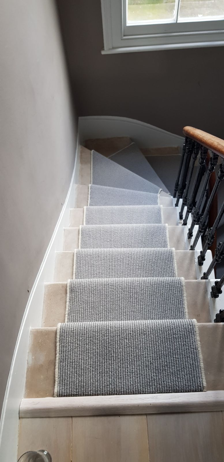 portfolio carpets GREY STRIPED CARPET WITH WHITE WHIPPING TO STAIRS (4)