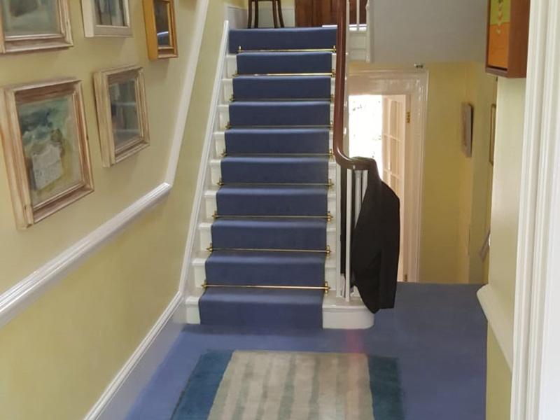 Blue Carpet & Stairrods Installed in Barnes, Stairrods UK, Subfloor Preparation, Home