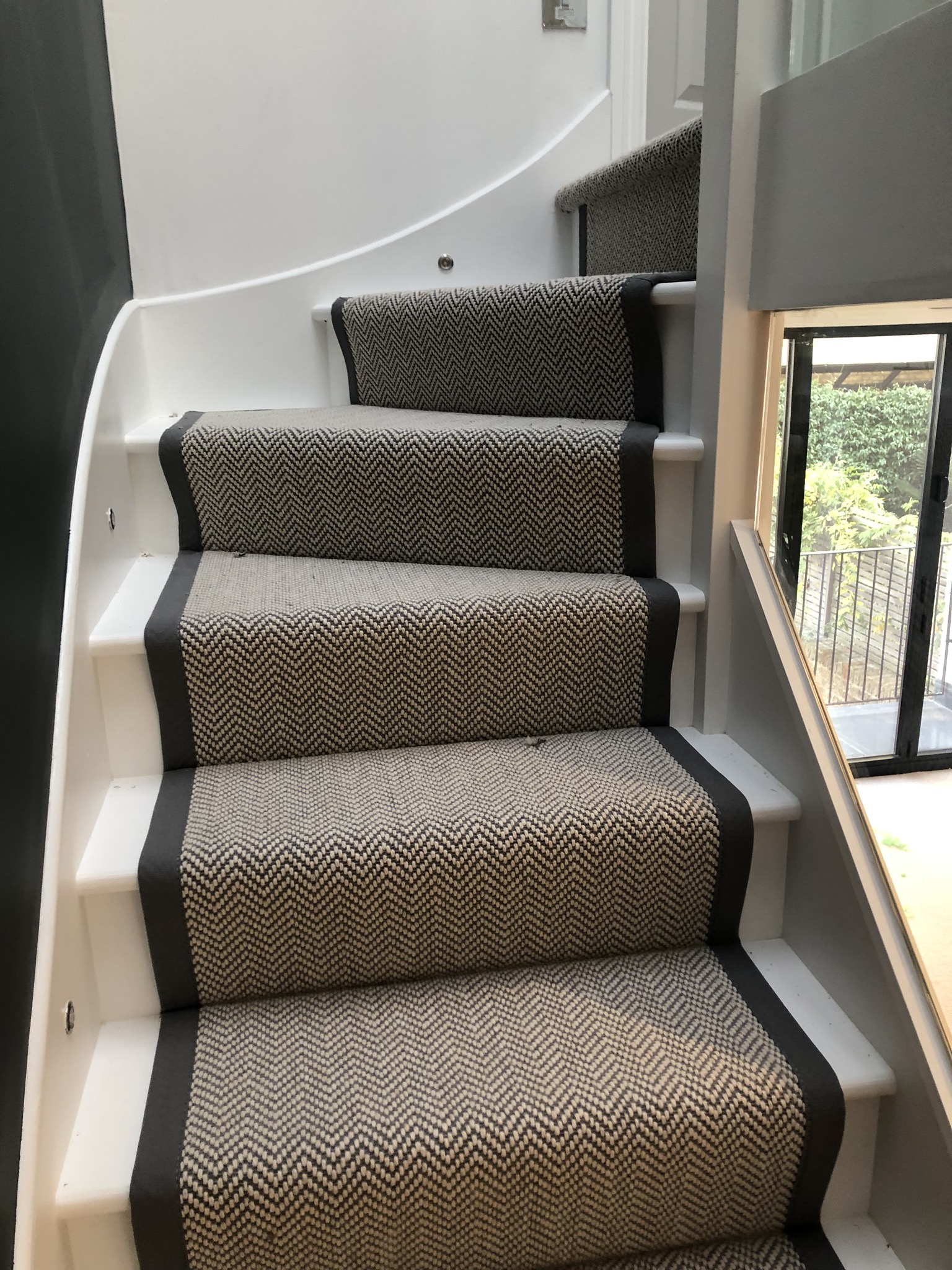 Fibre Flatweave Classic Herringbone Dapple carpet installed Battersea 3