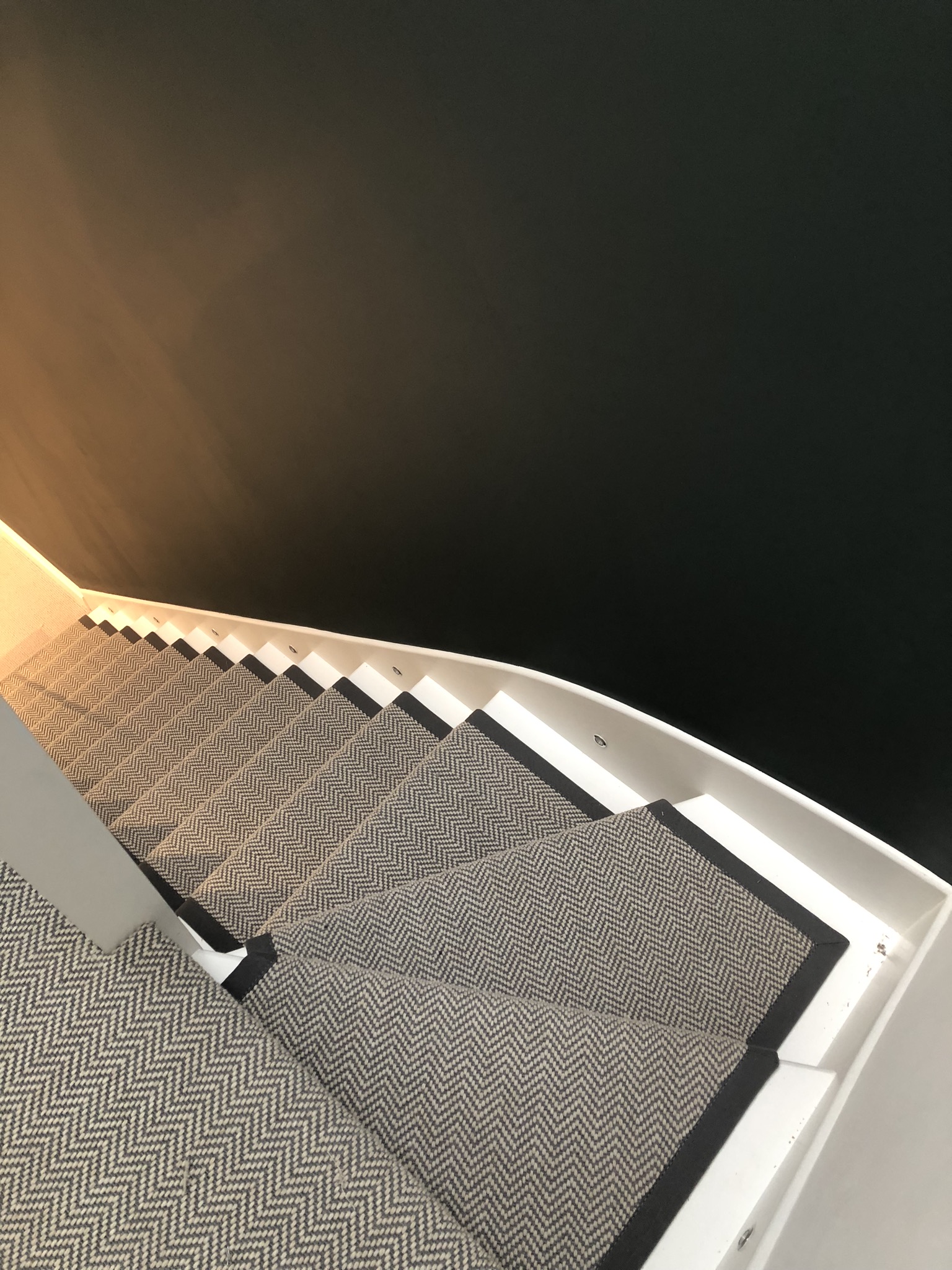 Fibre Flatweave Classic Herringbone Dapple carpet installed Battersea 4