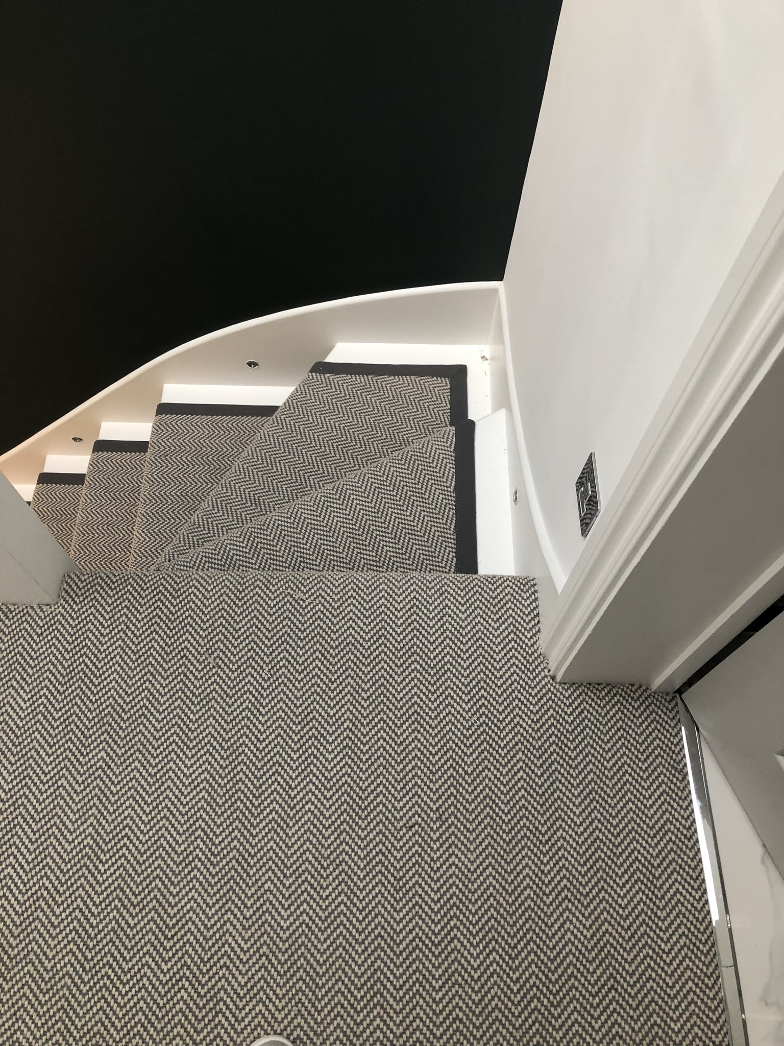 Fibre Flatweave Classic Herringbone Dapple carpet installed Battersea 5
