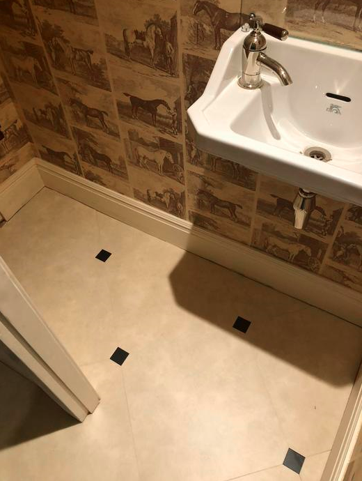 Amtico Signature Limestone Calico Luxury Vinyl Tile with Graphite Slate Key Installed in Westminster 2