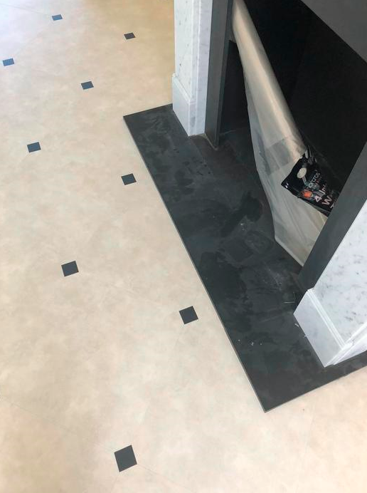 Amtico Signature Limestone Calico Luxury Vinyl Tile with Graphite Slate Key Installed in Westminster 3