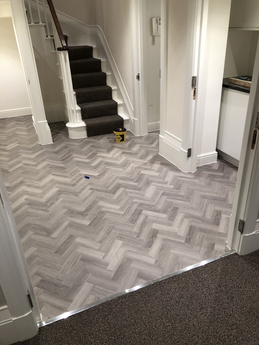 Amtico Spacia Nordic Oak luxury Vinyl Tile in Herringbone Design Installed in Wandsworth3