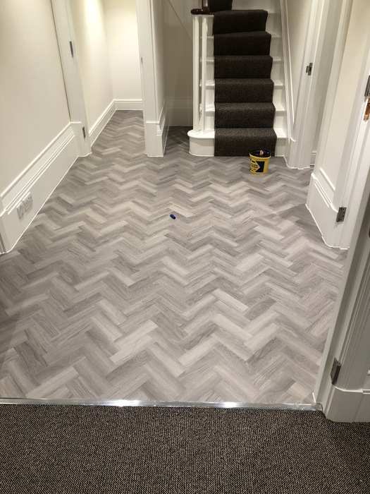 Amtico Spacia Nordic Oak luxury Vinyl Tile in Herringbone Design Installed in Wandsworth4