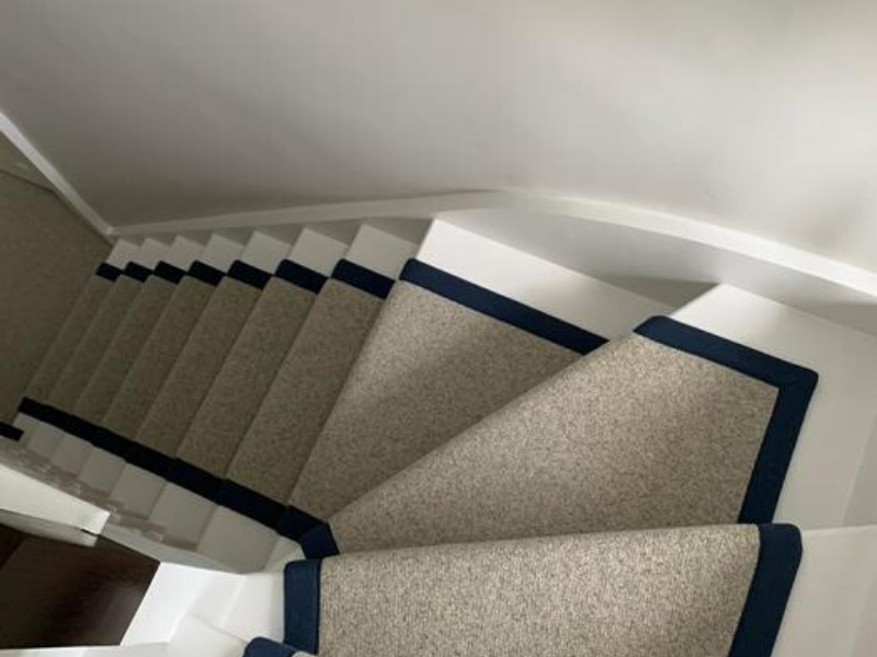 White Carpet With Black Border On Stairs Installed In Islington - Carpet - Islington - Residential