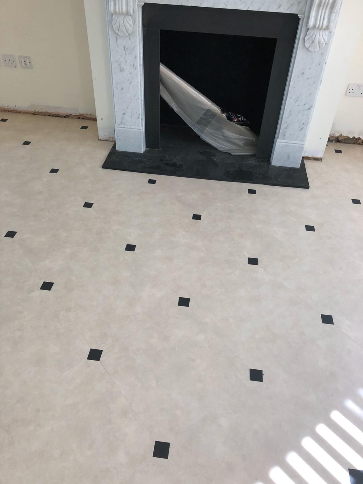 Amtico Signature Limestone Calico With Amtico Graphite Slate Key Squares Installation in Pimlico Carpet - Amtico Flooring - Carpet - Vinyl Flooring