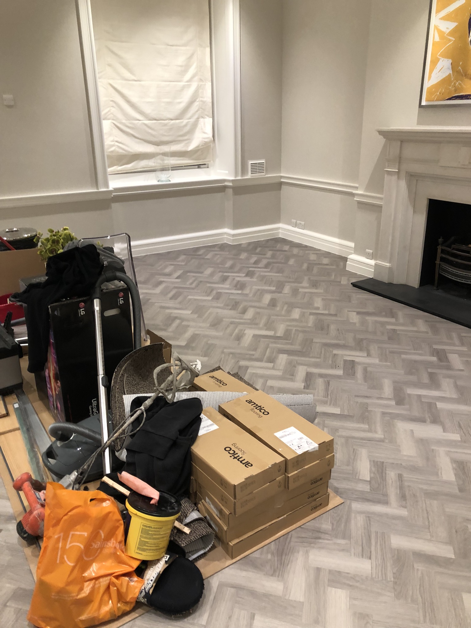 Amtico Spacia Nordic Oak in herringbone installation Shepherds Bush-0