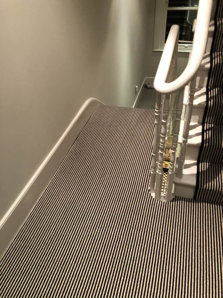 Hugh Mackay Carpets Deco Loop Two Tone Magpie Black & White Stripe Installation in Lambeth, Carpet, Home