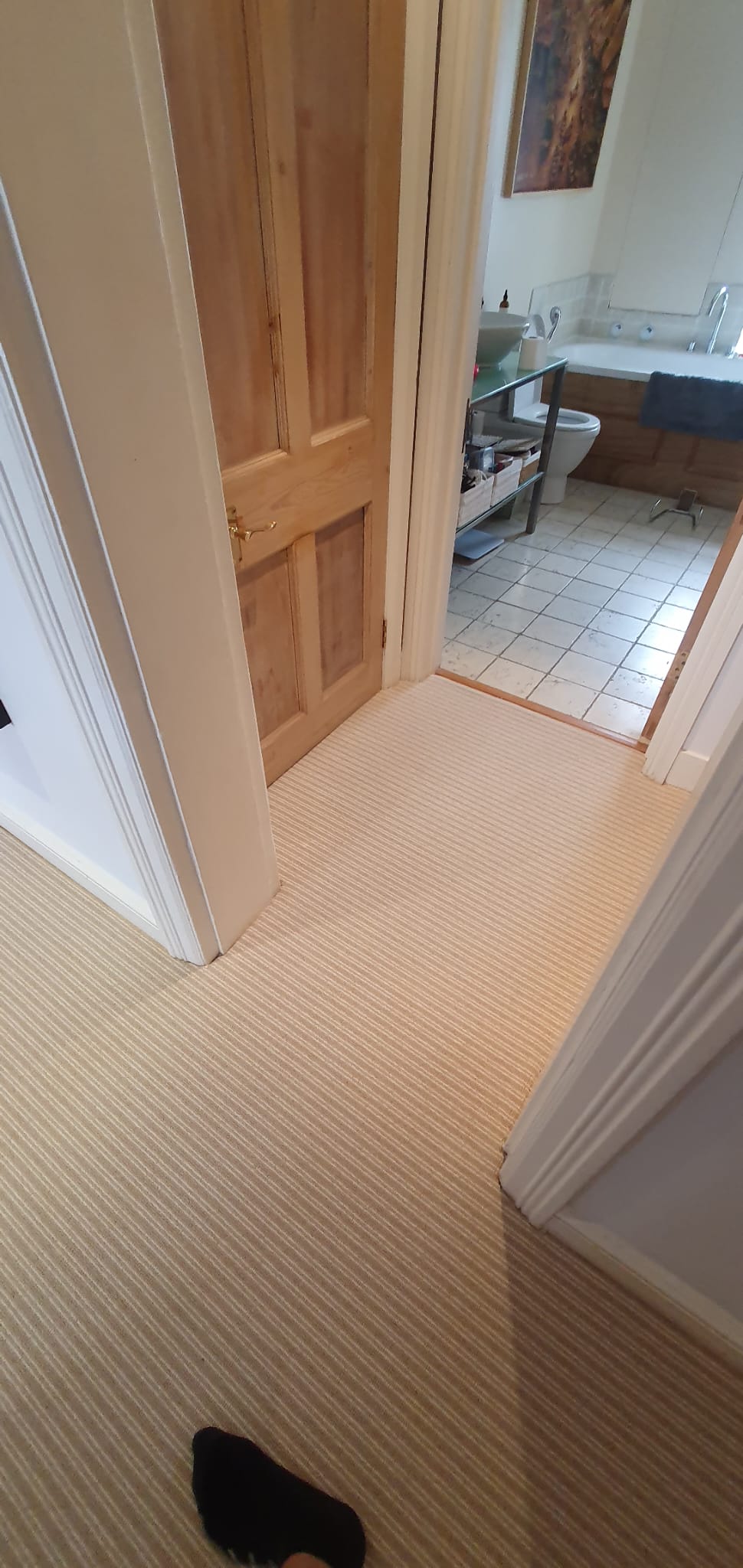 Cormar Carpets Boucle Neutrals Stripe Chelsea Chiffon Installation In Canary Wharf-1