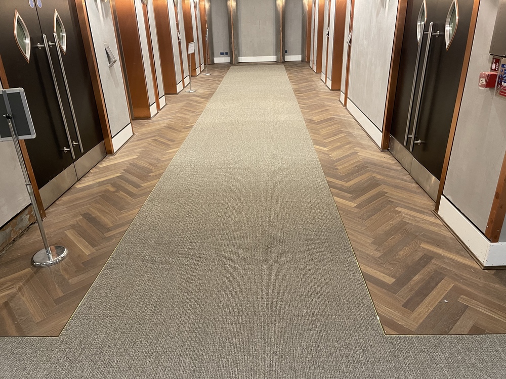 Havwoods Herringbone Wood Flooring & Milliken Carpet Installation in Putney - Wood Flooring - Commercial