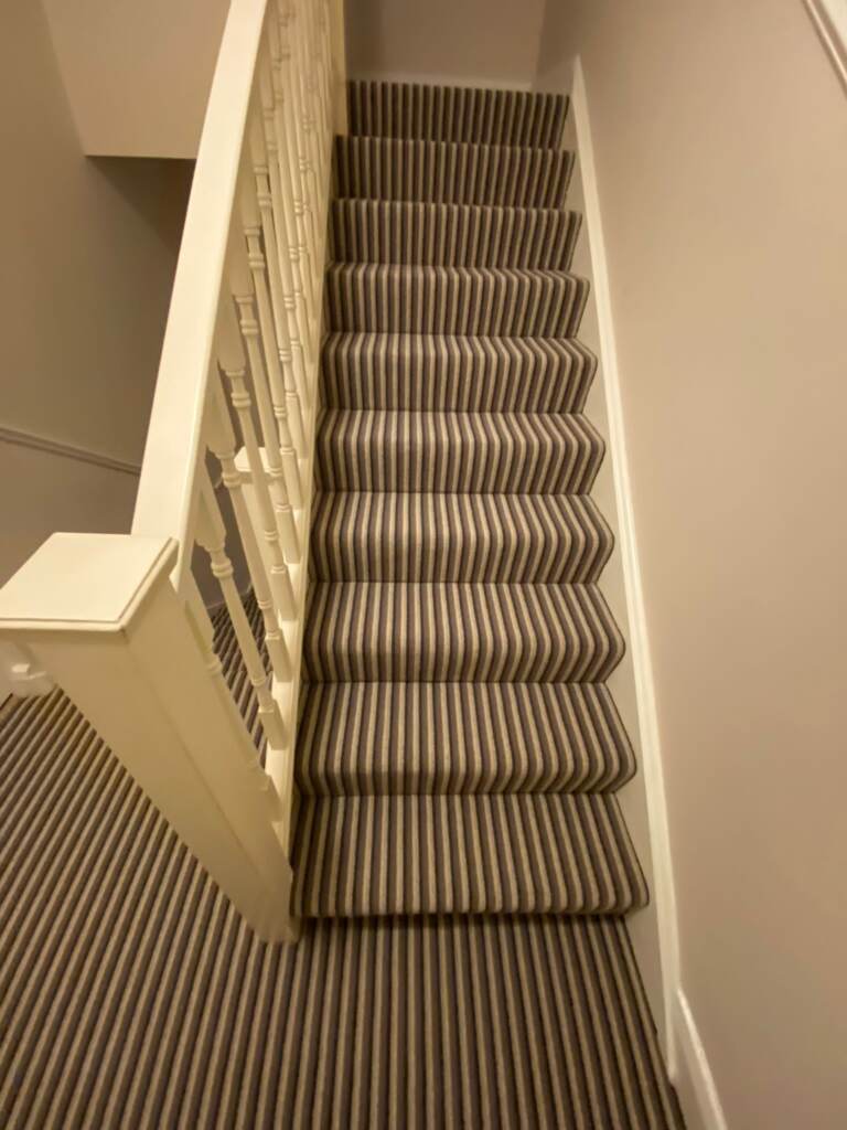 Hugh Mackay Carpets Deco Stripe Woodland Installation in Earls Court, Carpet, Wood Flooring, Home