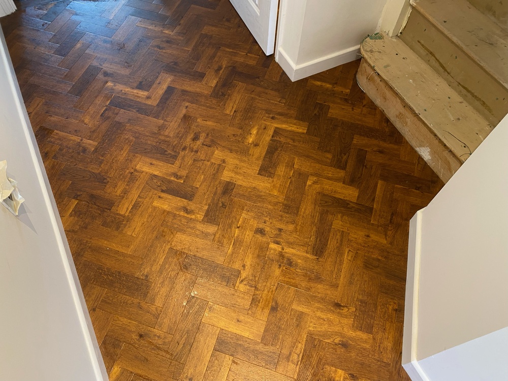 Amtico Signature Priory Oak herringbone installation in Barnes-2