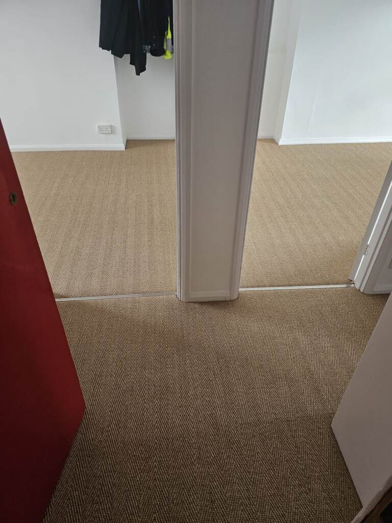 Kersaint Cobb Sisal Herringbone Copper Carpet Installation in Battersea, Home