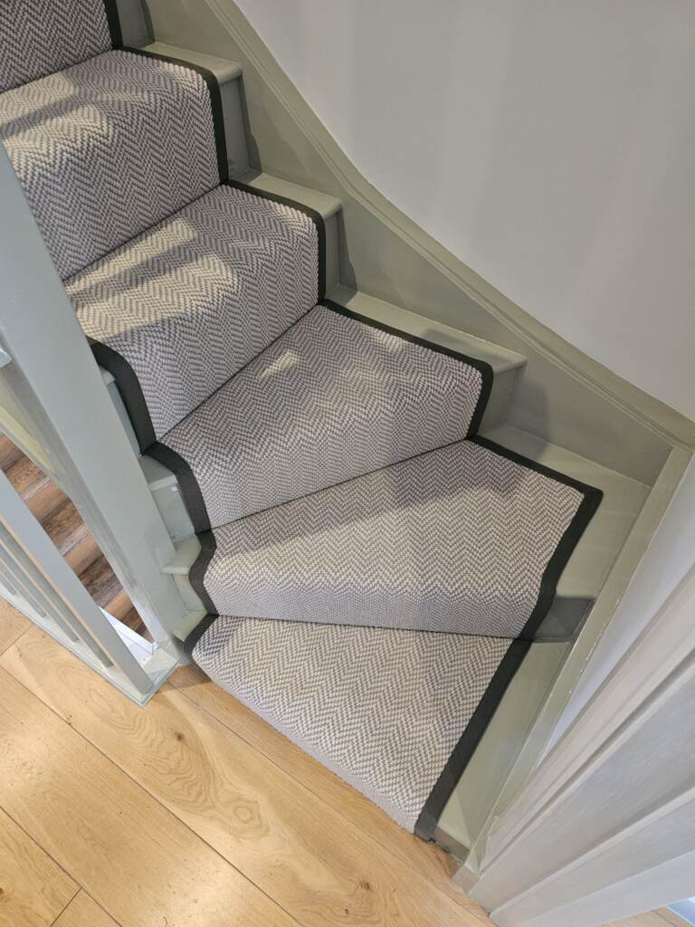 Fibre Carpets Flatweave Classics Herringbone Chalk Installation in Marylebone, Carpet, Home