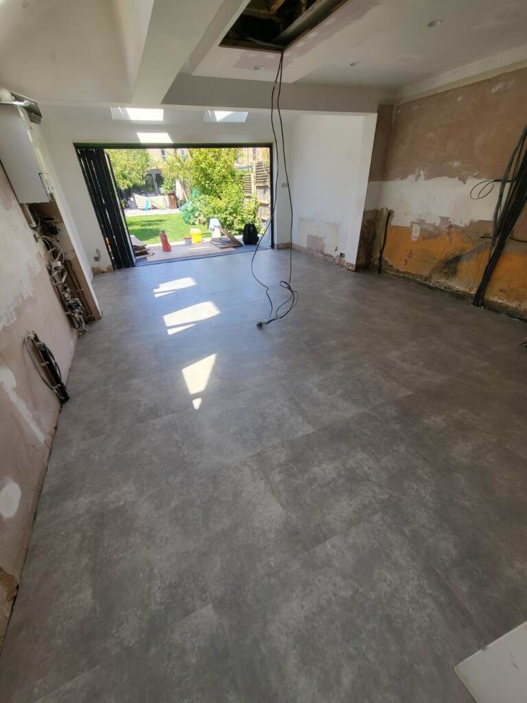 Amtico Spacia Monument Concrete Installation in Shepherds Bush, Luxury Vinyl Tile (LVT) Flooring, Home