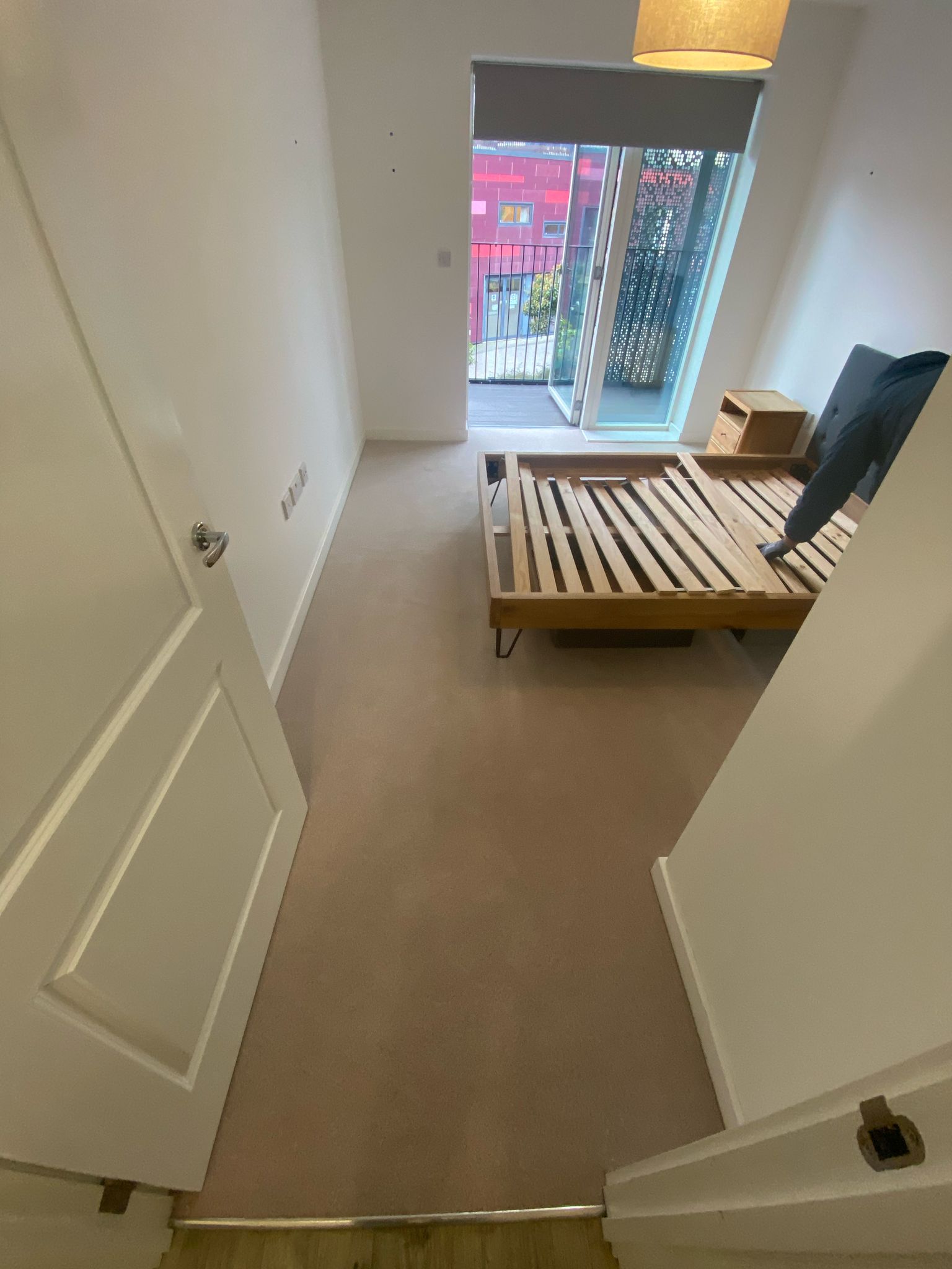 Brockway Carpets Dimensions Plain Pale Stone installation in-Main