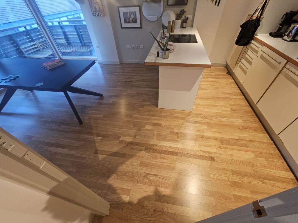 Ekowood Oak 3-Strip 834 Lacquered Wood Flooring Installation in Notting Hill, Home
