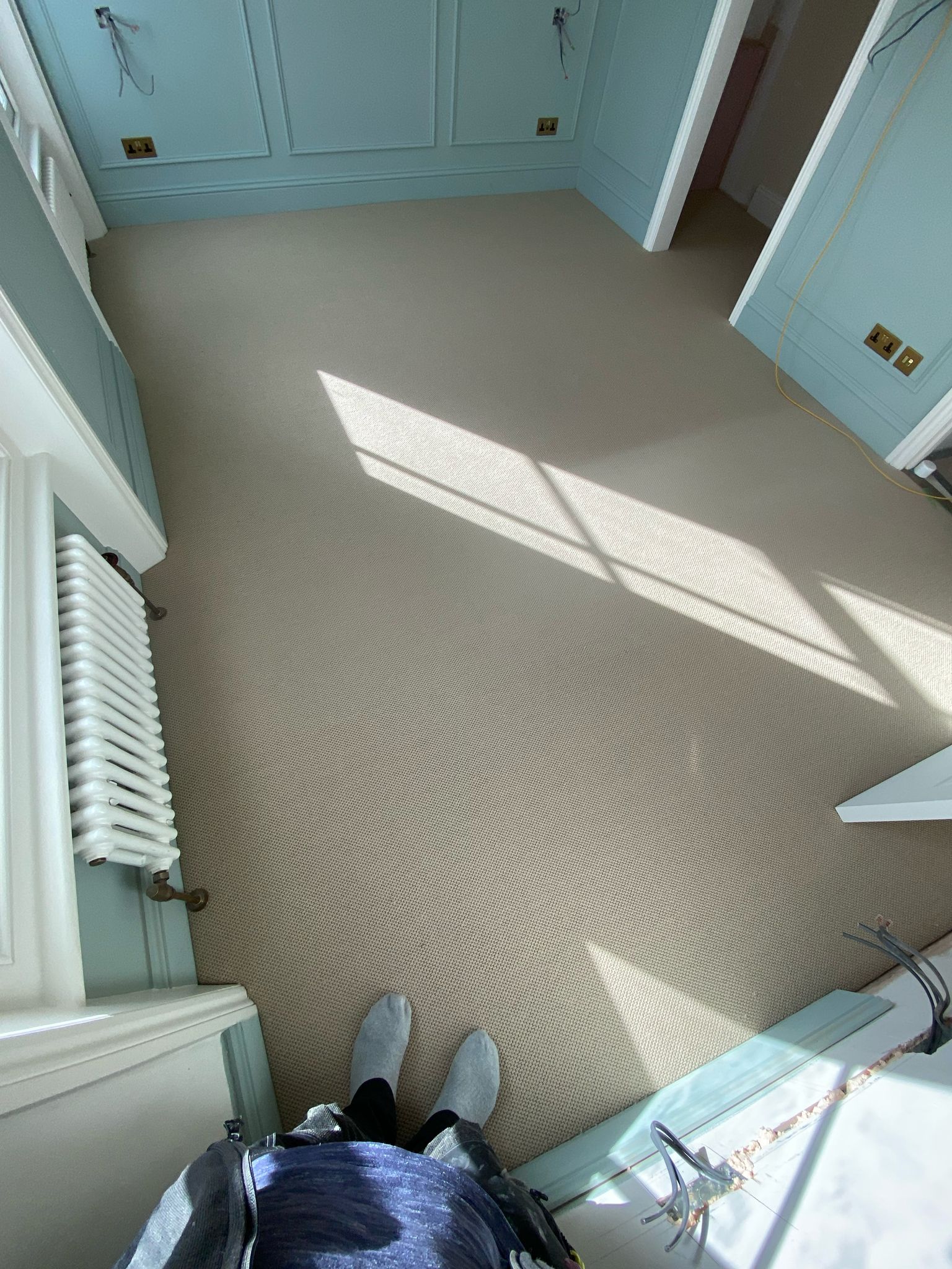 Likewise London Designer Weave Ashen Sky carpet installation in-1