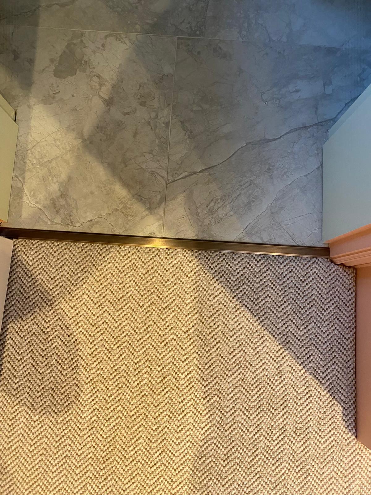 Likewise London Herringbone Chalk carpet installation in-2