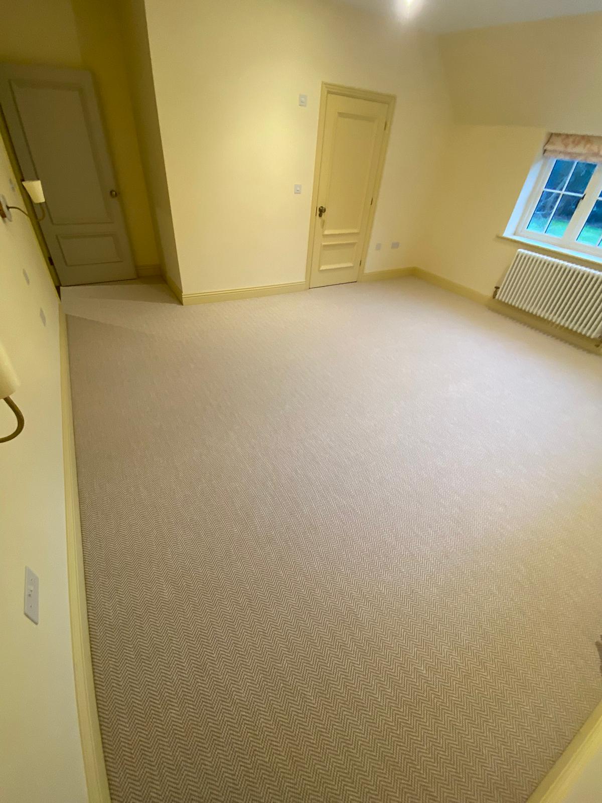Likewise London Herringbone Chalk carpet installation in-3