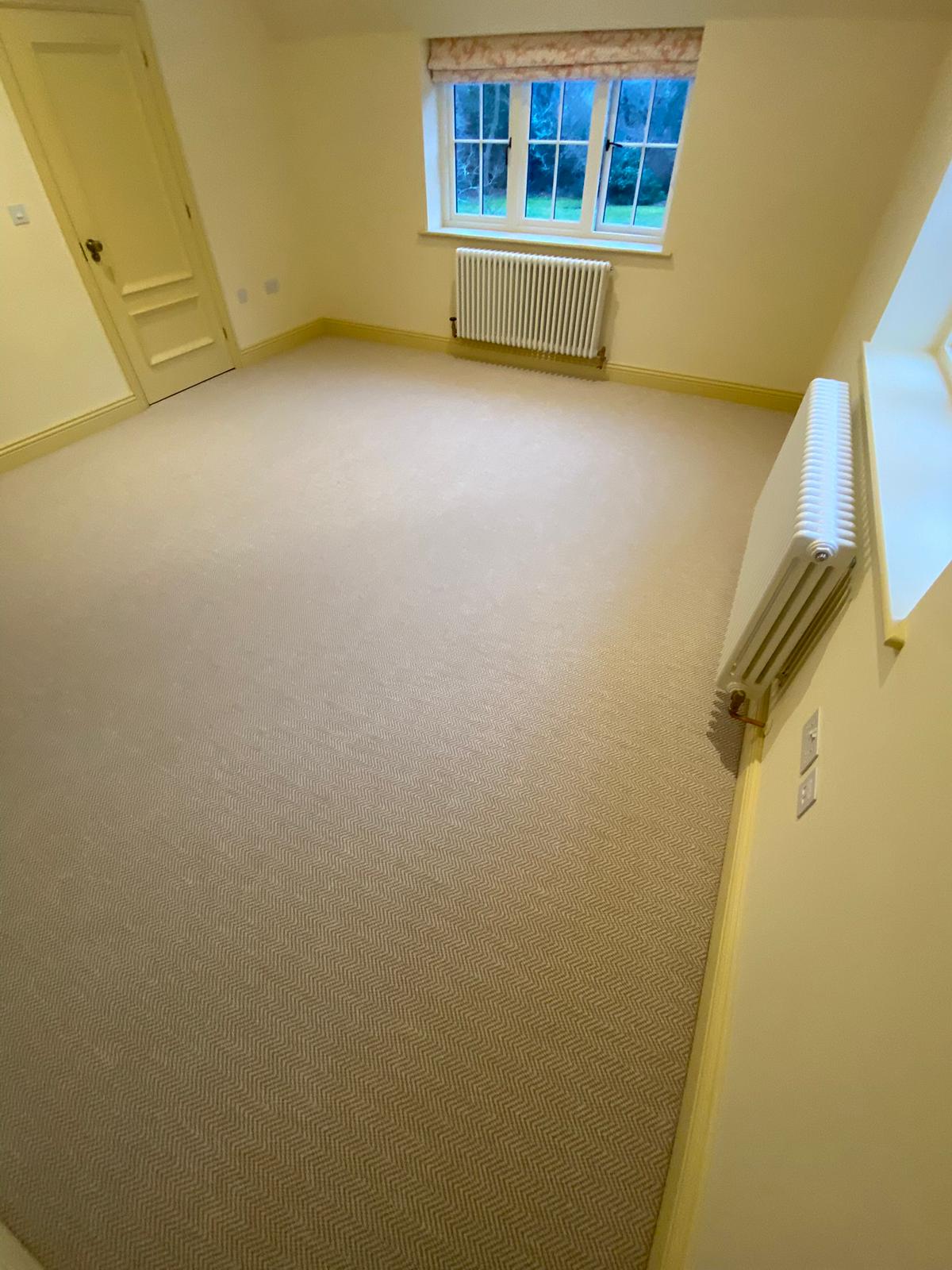 Likewise London Herringbone Chalk carpet installation in-4