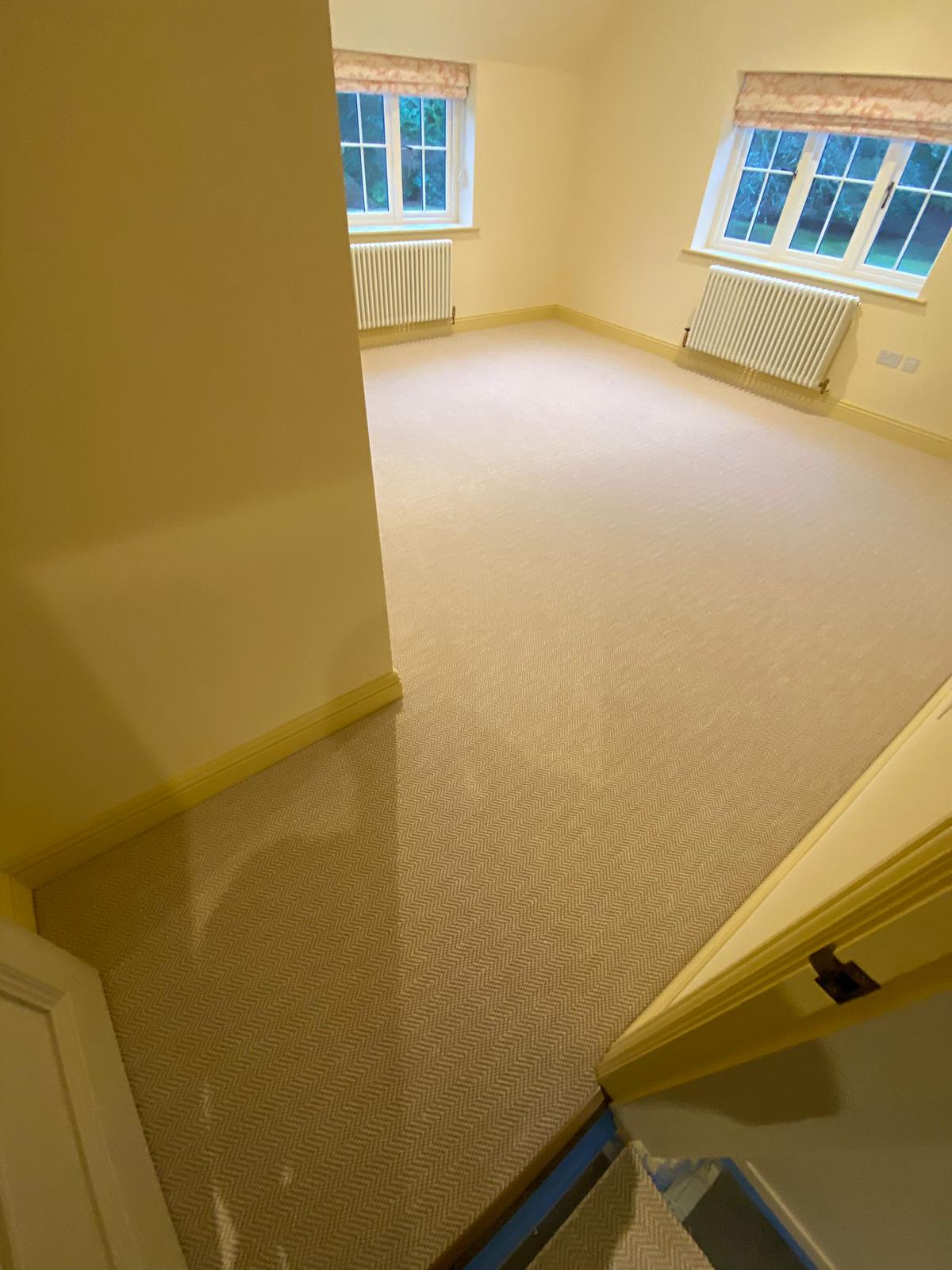 Likewise London Herringbone Chalk carpet installation in-6