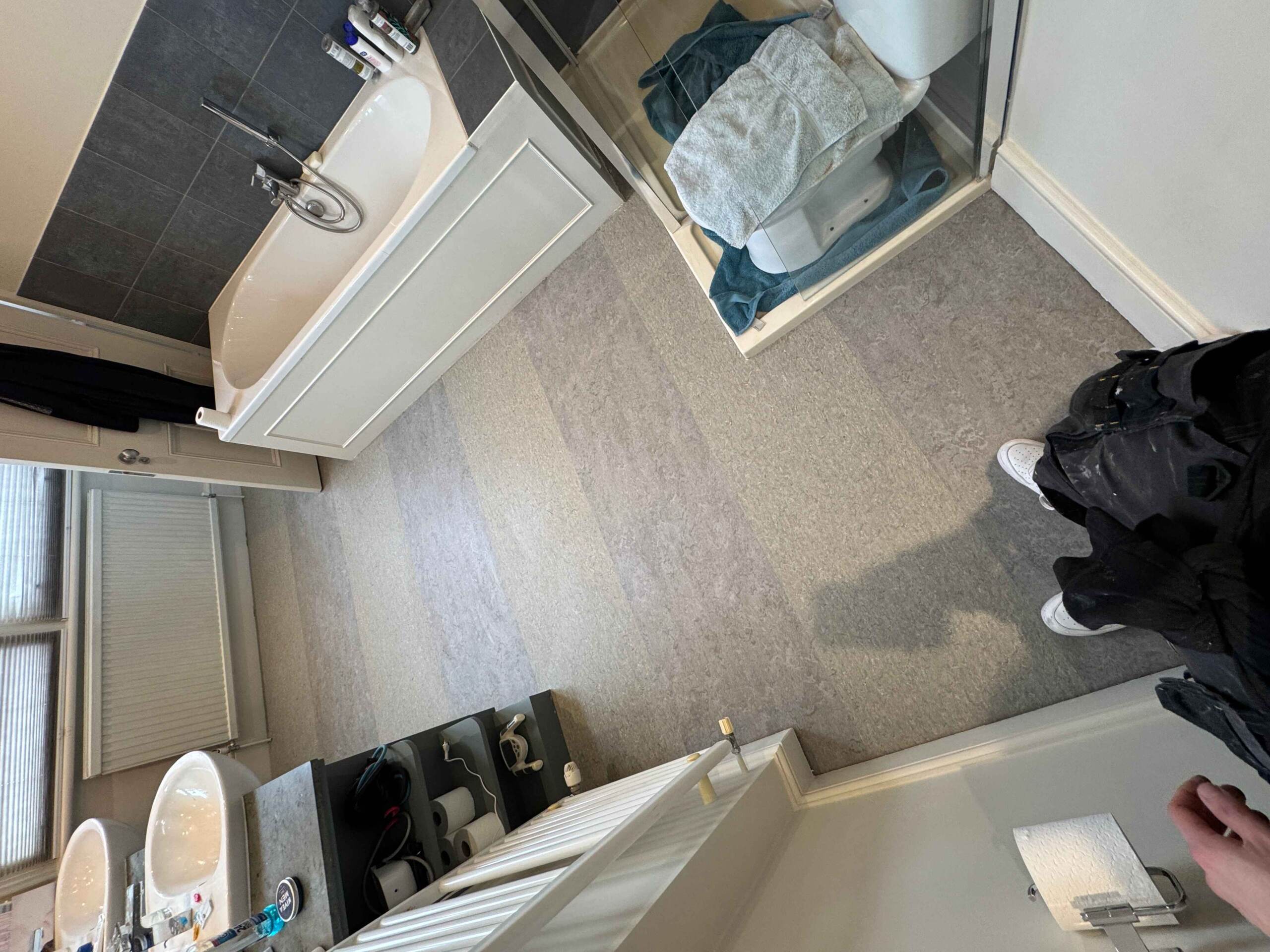 Marmoleum Terra Alpine Mist & Real Dove Blue installation in-3