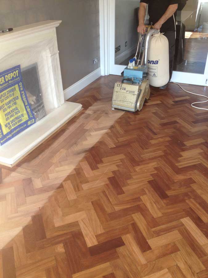 portfolio sanding and sealing dark herringbone wood 03